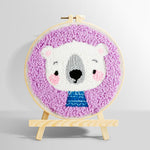 White bear in purple background punch needle kit for beginners