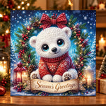 White bear season's greetings pearl diamond painting kit for beginners