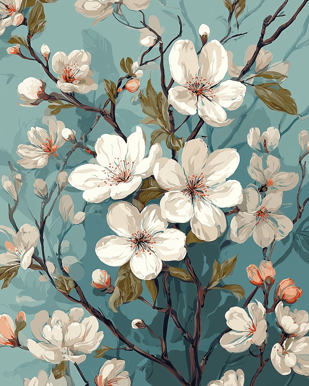 White cherry blossom branch cross stitch kit for beginners