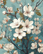 White cherry blossom branch cross stitch kit for beginners