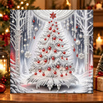 White christmas tree with red ornaments pearl diamond painting kit for beginners