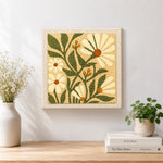 Finished white daisies and berries artwork displayed on a wall