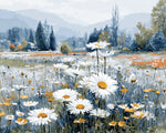 White daisies in a blue mountain field cross stitch kit for beginners