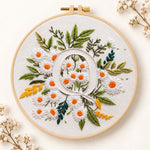 White daisy cluster and letter q embroidery kit