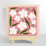 White flowers with green leaves punch needle kit for beginners