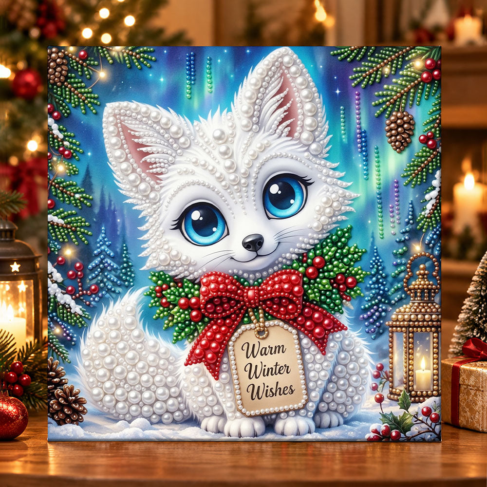 White fox warm winter wishes pearl diamond painting kit for beginners