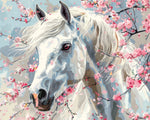 White horse among cherry blooms cross stitch kit for beginners