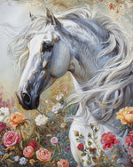 White horse floral art cross stitch kit for beginners