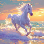 White horse running in ocean waves cross stitch kit for beginners