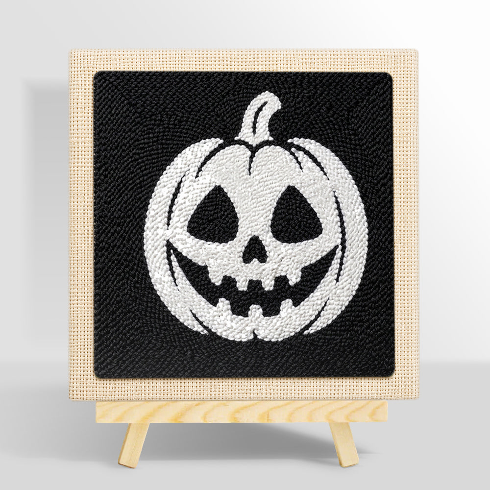 White jack‑o‑lantern punch needle kit for beginners