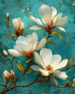 White magnolia flowers cross stitch kit for beginners