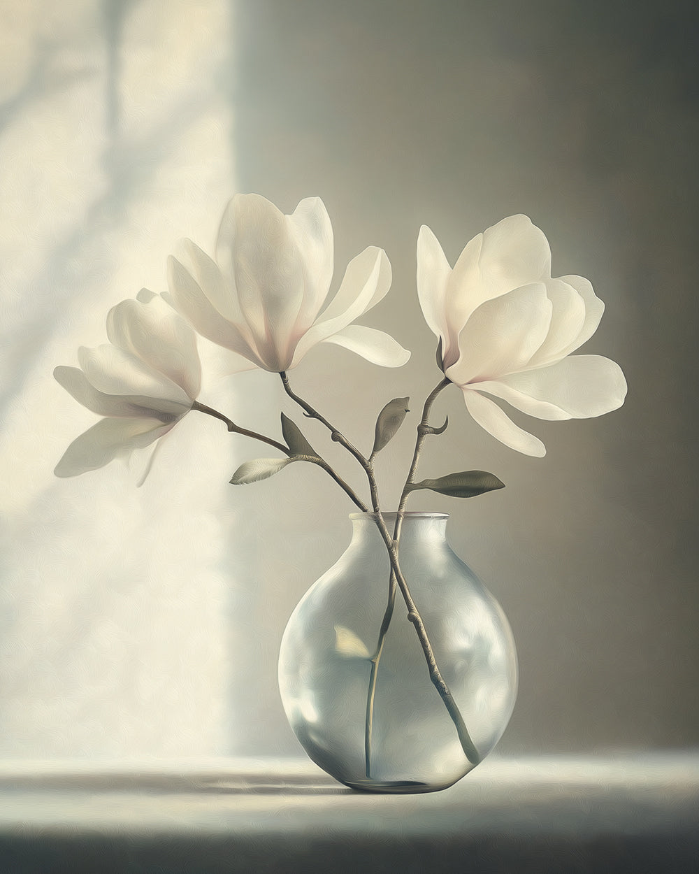 White magnolias in frosted glass vase cross stitch kit for beginners