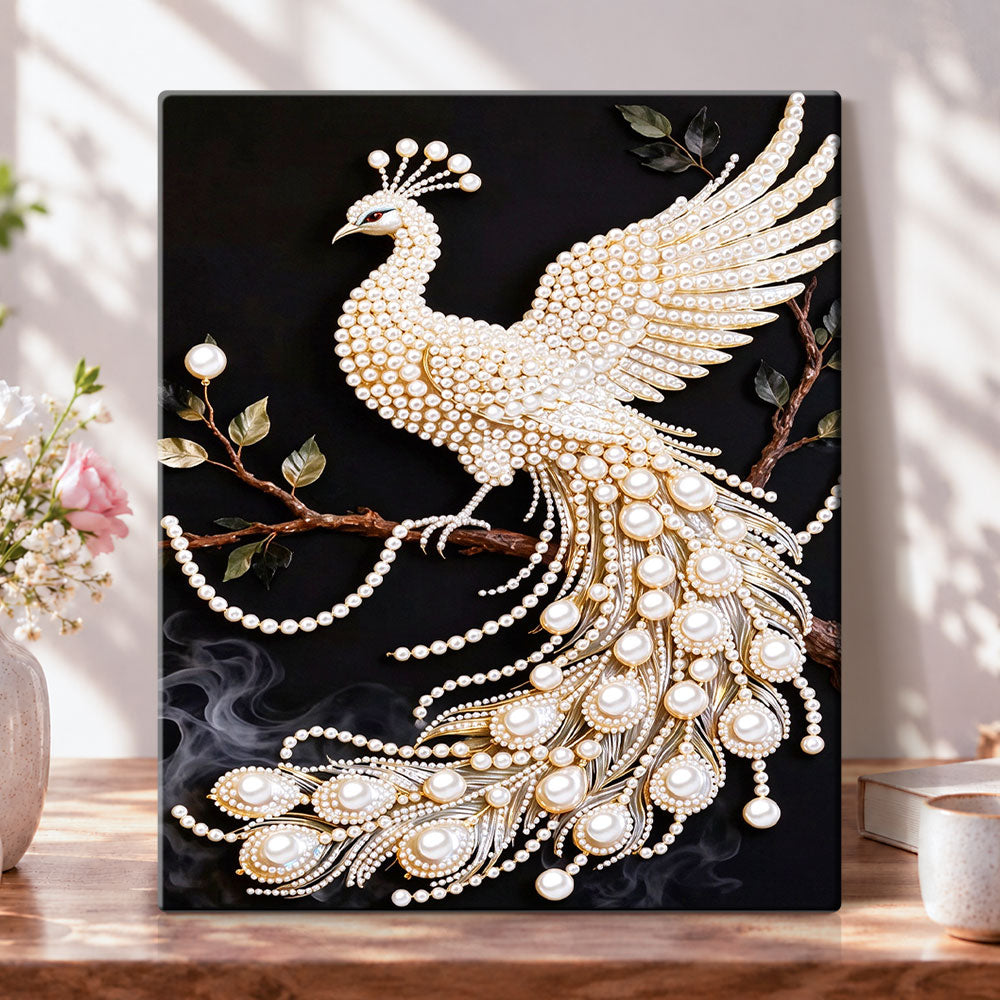 White pearl peacock pearl diamond painting kit for beginners