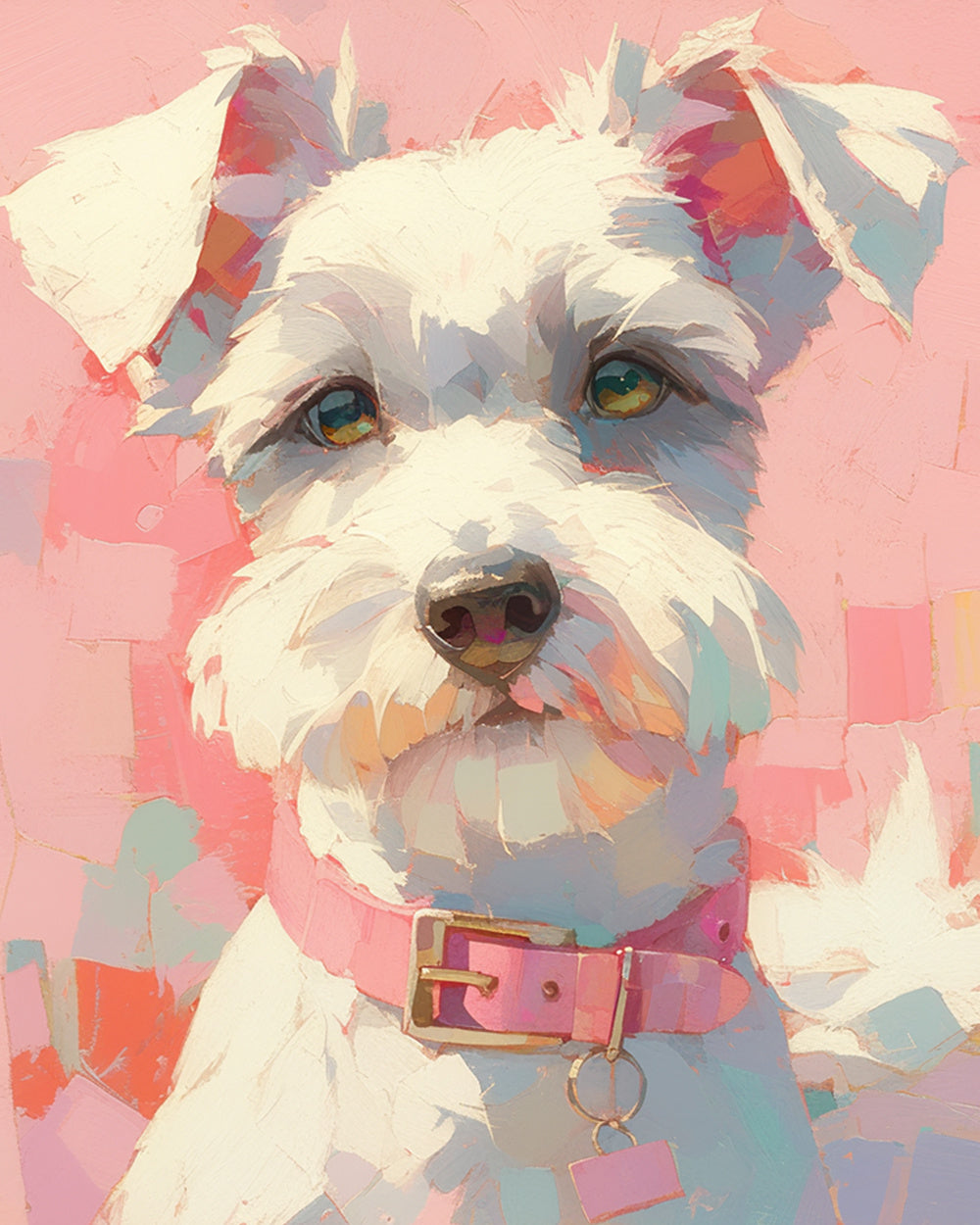 White terrier on pink background cross stitch kit for beginners