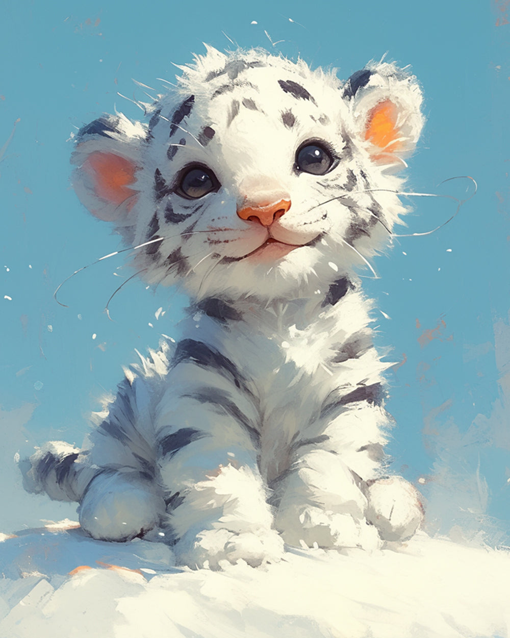 White tiger cub on snow cross stitch kit for beginners