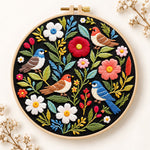 Wild birds and mixed flowers embroidery kit