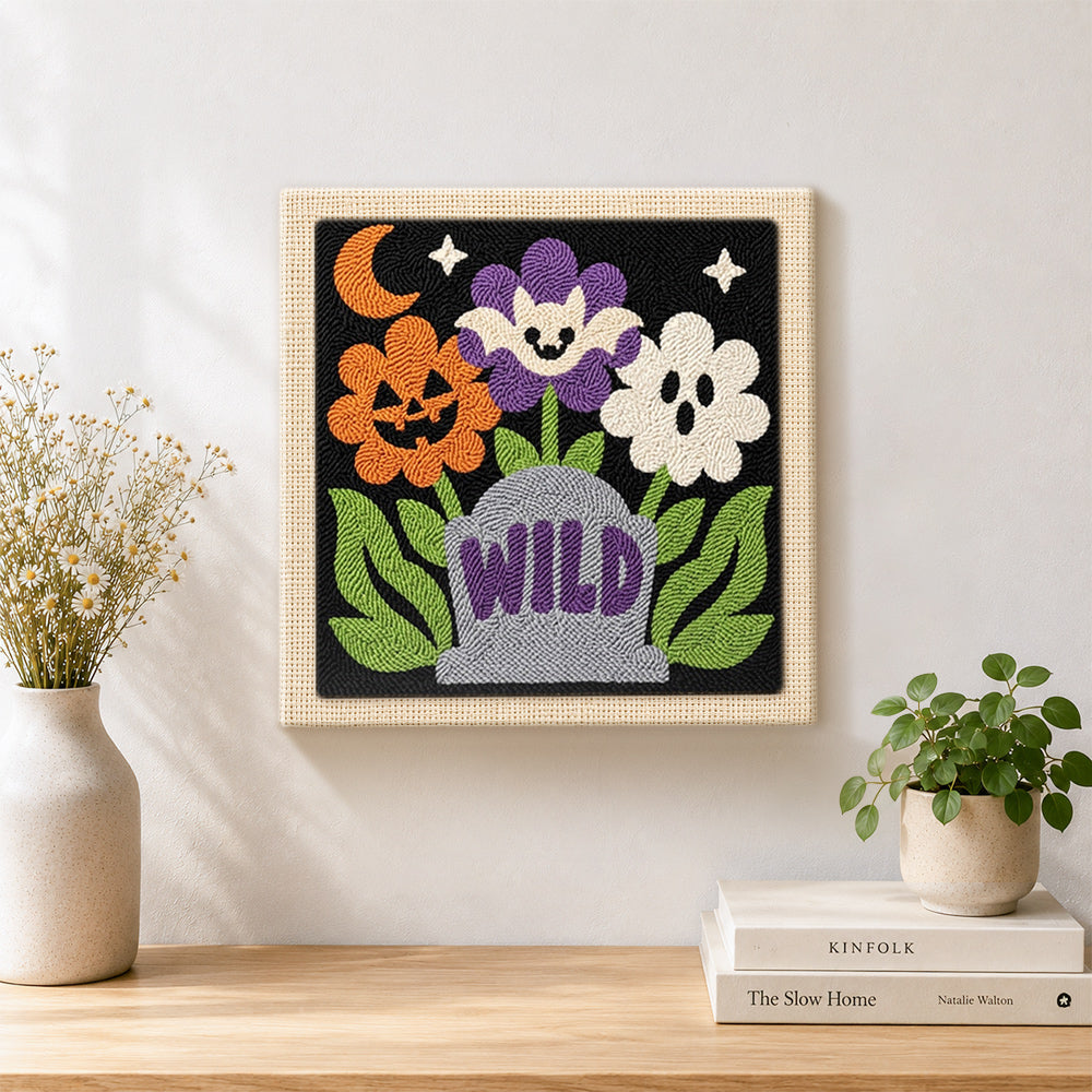 Finished wild halloween blooms artwork displayed on a wall