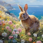 Wild rabbit in coastal wildflowers cross stitch kit for beginners