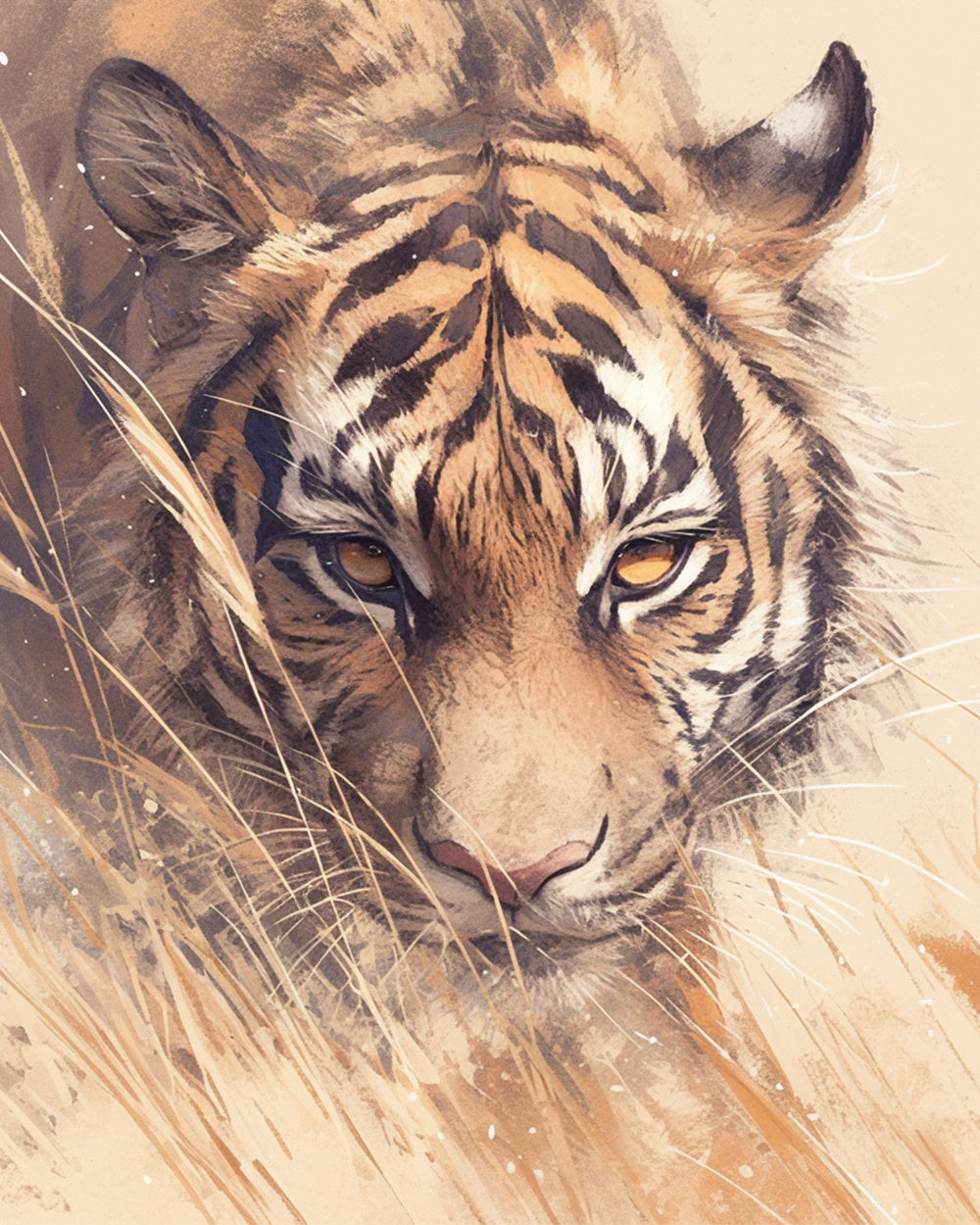 Wild tiger watercolor art cross stitch kit for beginners