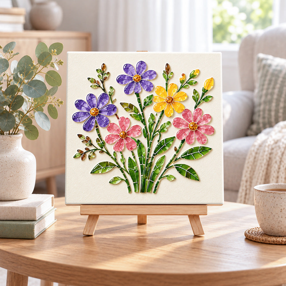 Wildflower bouquet sea glass art kit displayed as seasonal home decor