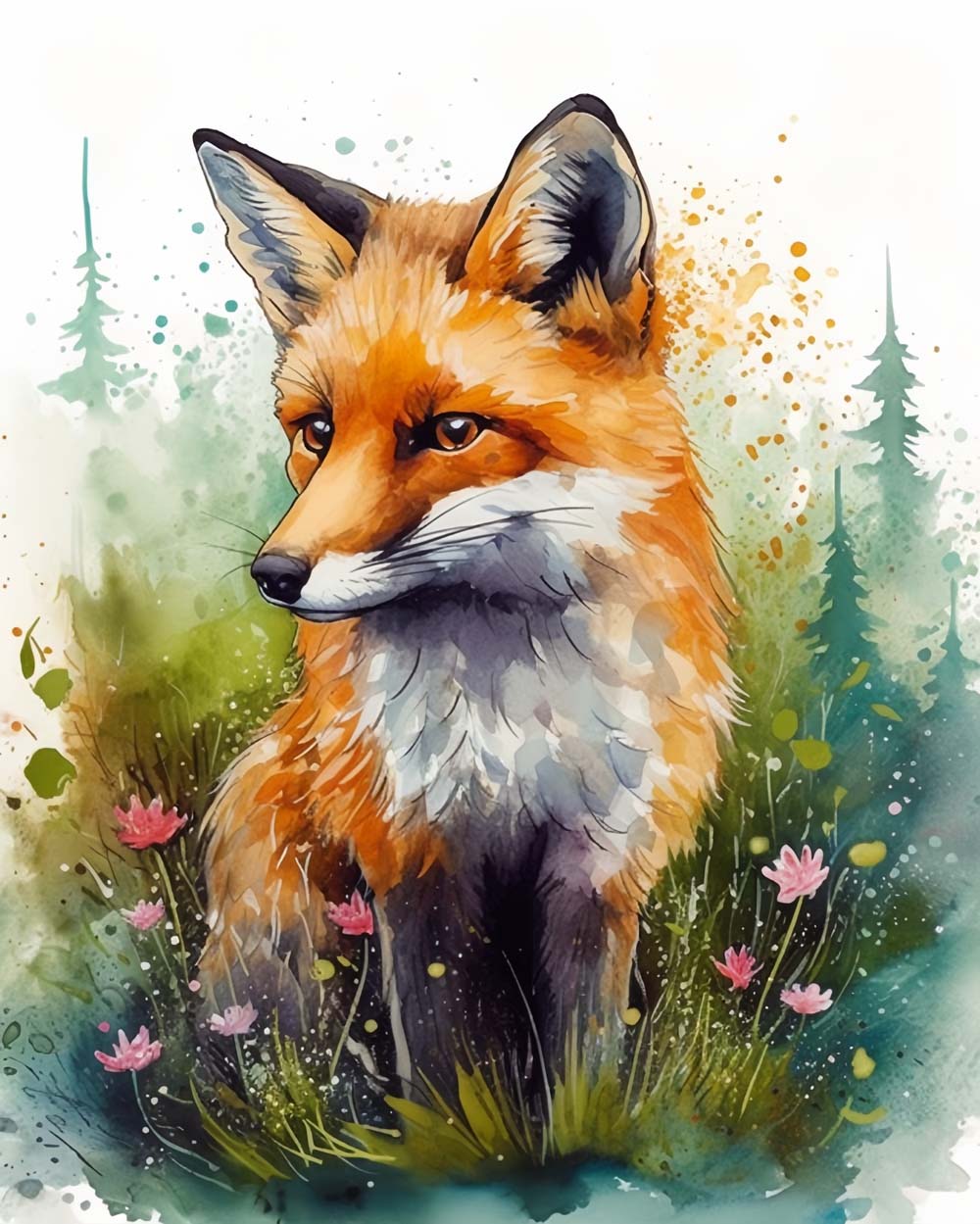 Wildflower fox watercolor cross stitch kit for beginners