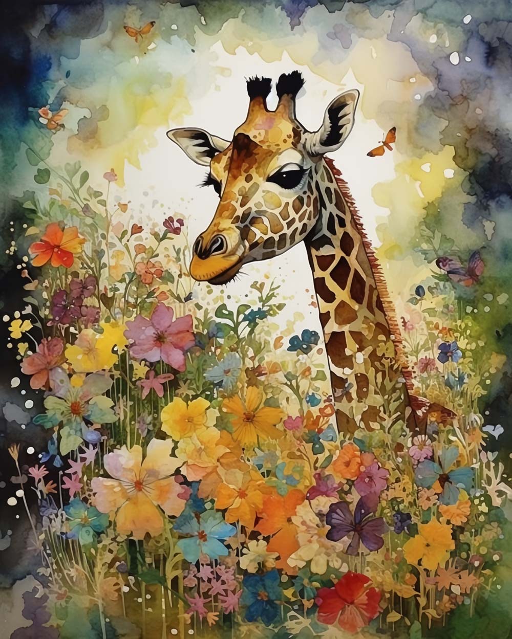 Wildflower meadow giraffe cross stitch kit for beginners
