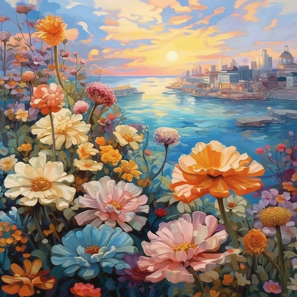 Wildflowers by coastal city cross stitch kit for beginners
