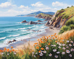 Wildflowers on coastal cliffs cross stitch kit for beginners
