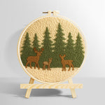 Wildlife deer and pine trees punch needle kit for beginners