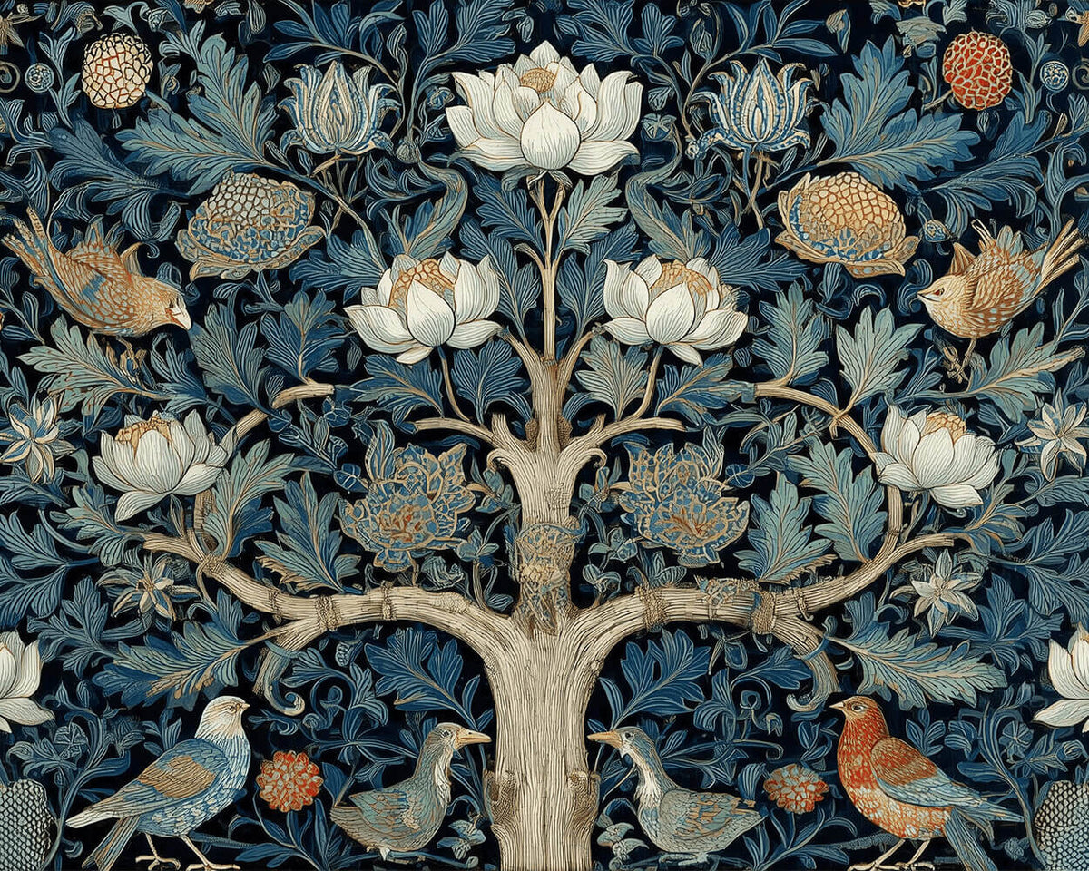 William morris style tree of life cross stitch kit for beginners