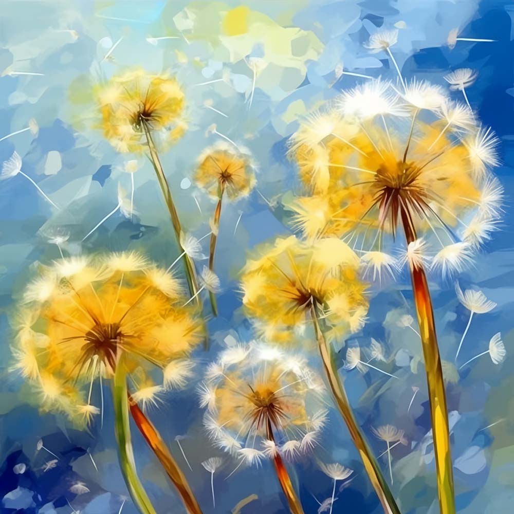 Wind blown dandelion floral art cross stitch kit for beginners
