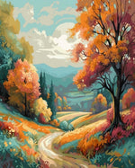 Winding autumn country lane cross stitch kit for beginners