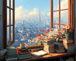 Window overlooking the city cross stitch kit for beginners
