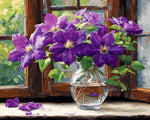 Window sill clematis cross stitch kit for beginners