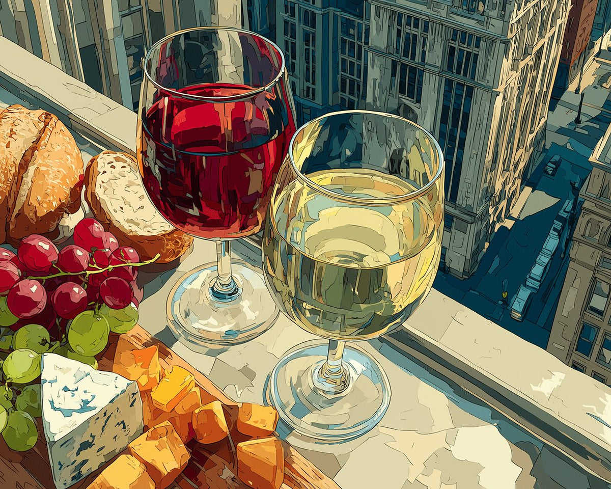 Wine and cheese rooftop treat cross stitch kit for beginners