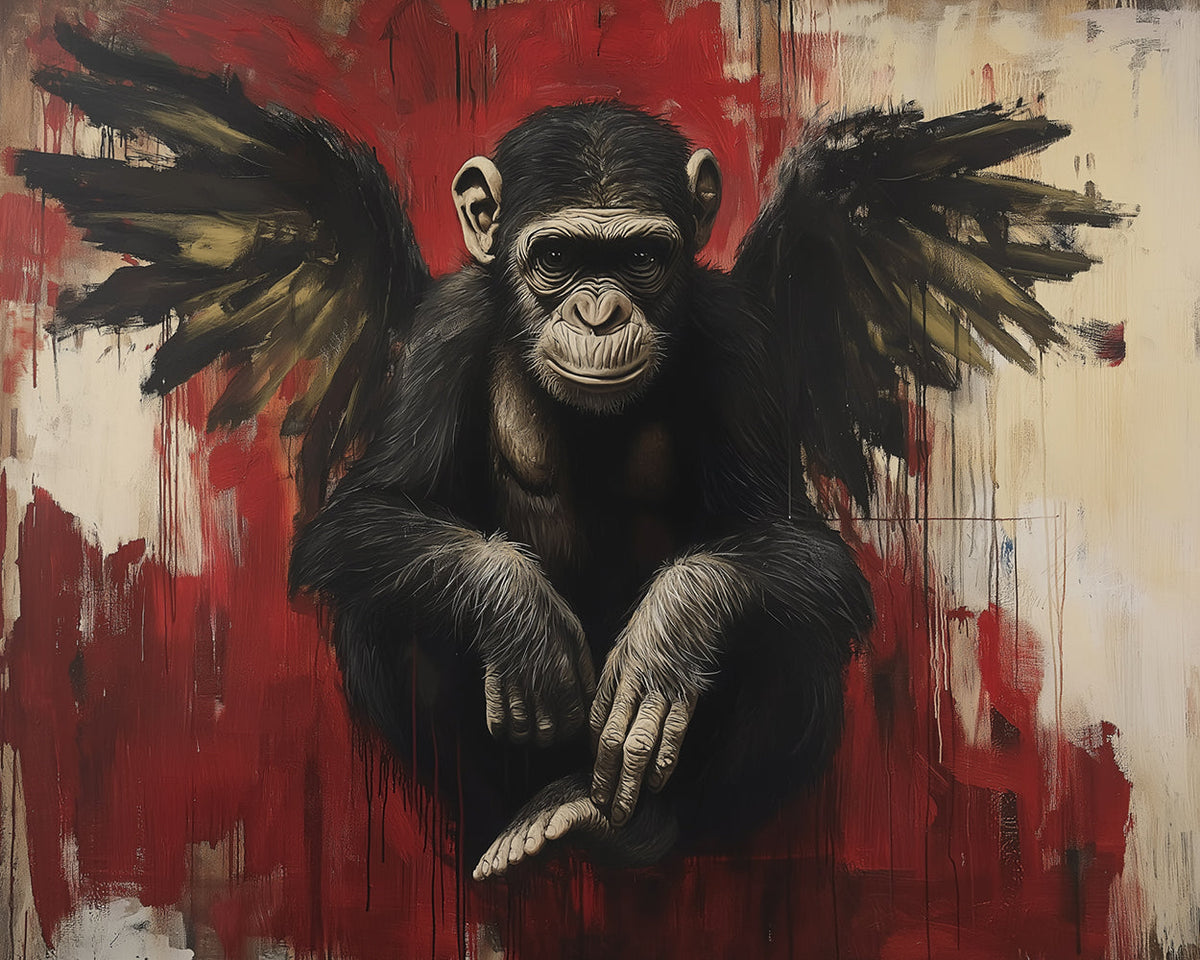 Winged chimpanzee street art cross stitch kit for beginners