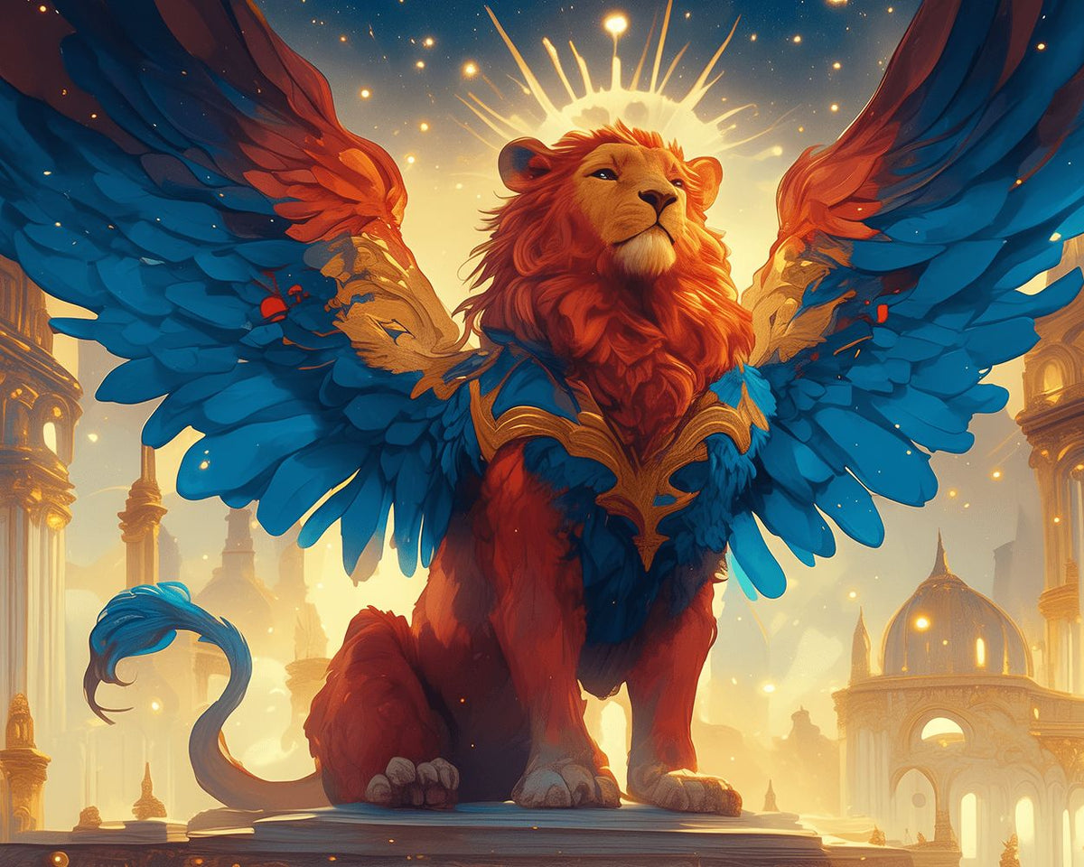 Winged golden lion cross stitch kit for beginners