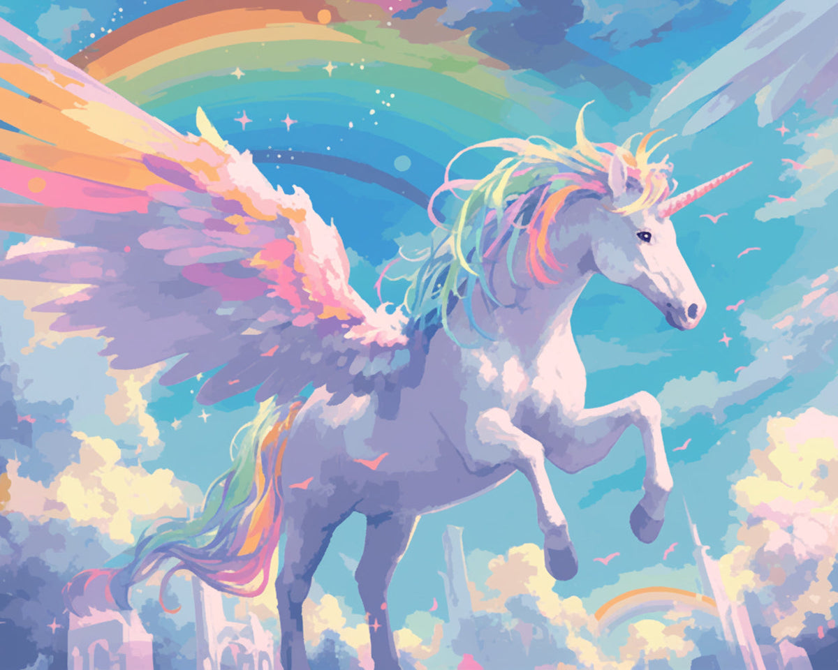Winged unicorn in sky cross stitch kit for beginners