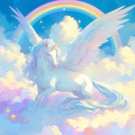 Winged unicorn rainbow clouds cross stitch kit for beginners