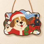 Winking christmas dog paint by numbers door hanger finished design