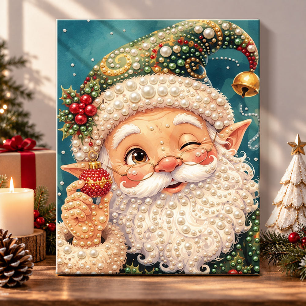 Winking christmas elf santa pearl diamond painting kit for beginners