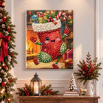 Finished winking christmas stocking pearl diamond painting artwork displayed as holiday home decor