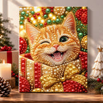 Winking ginger cat with ornaments pearl diamond painting kit for beginners