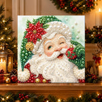 Finished winking santa portrait pearl diamond painting artwork displayed as holiday home decor