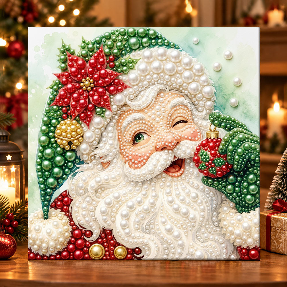 Winking santa portrait pearl diamond painting kit for beginners