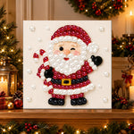 Finished winking santa with candy cane pearl diamond painting artwork displayed as holiday home decor