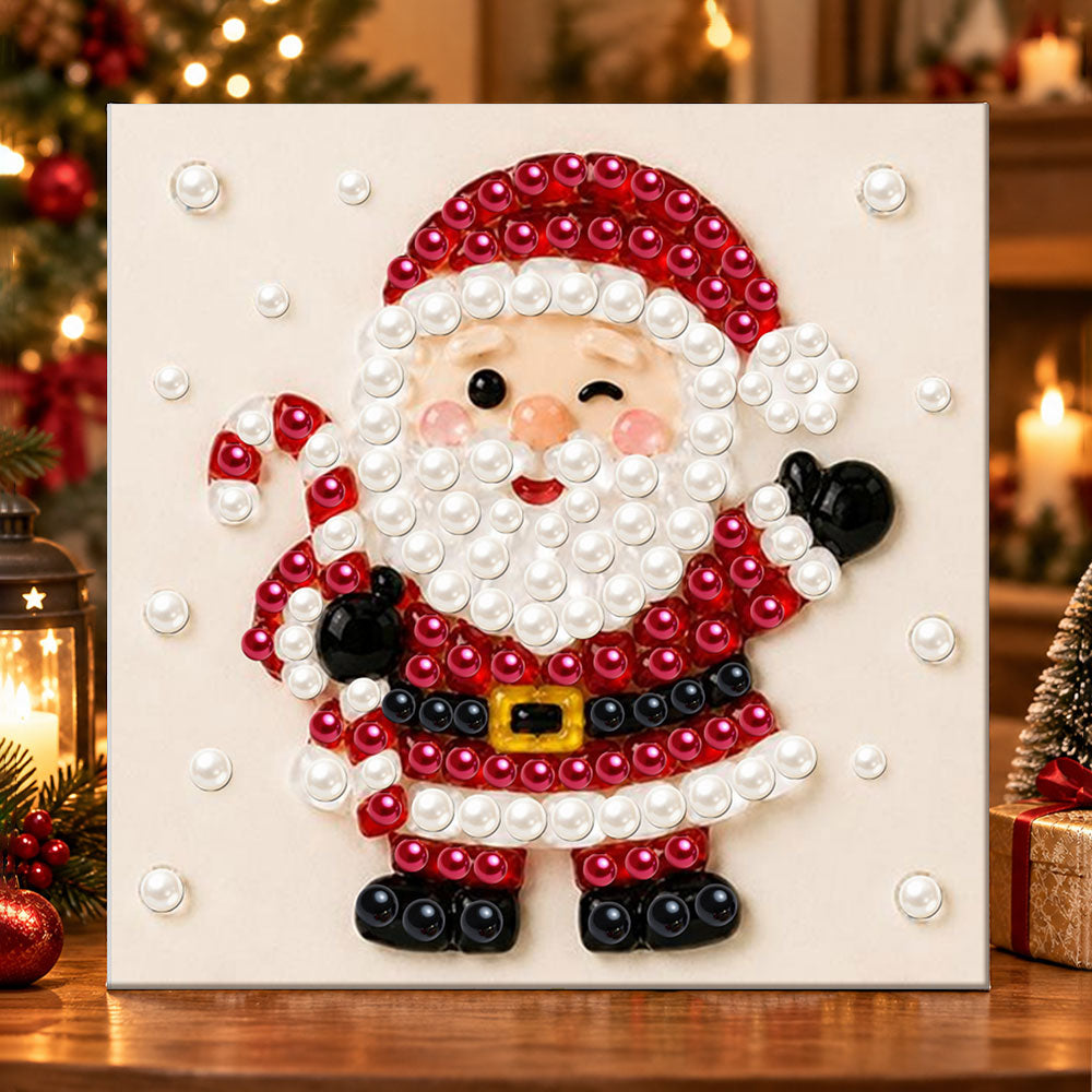 Winking santa with candy cane pearl diamond painting kit for beginners