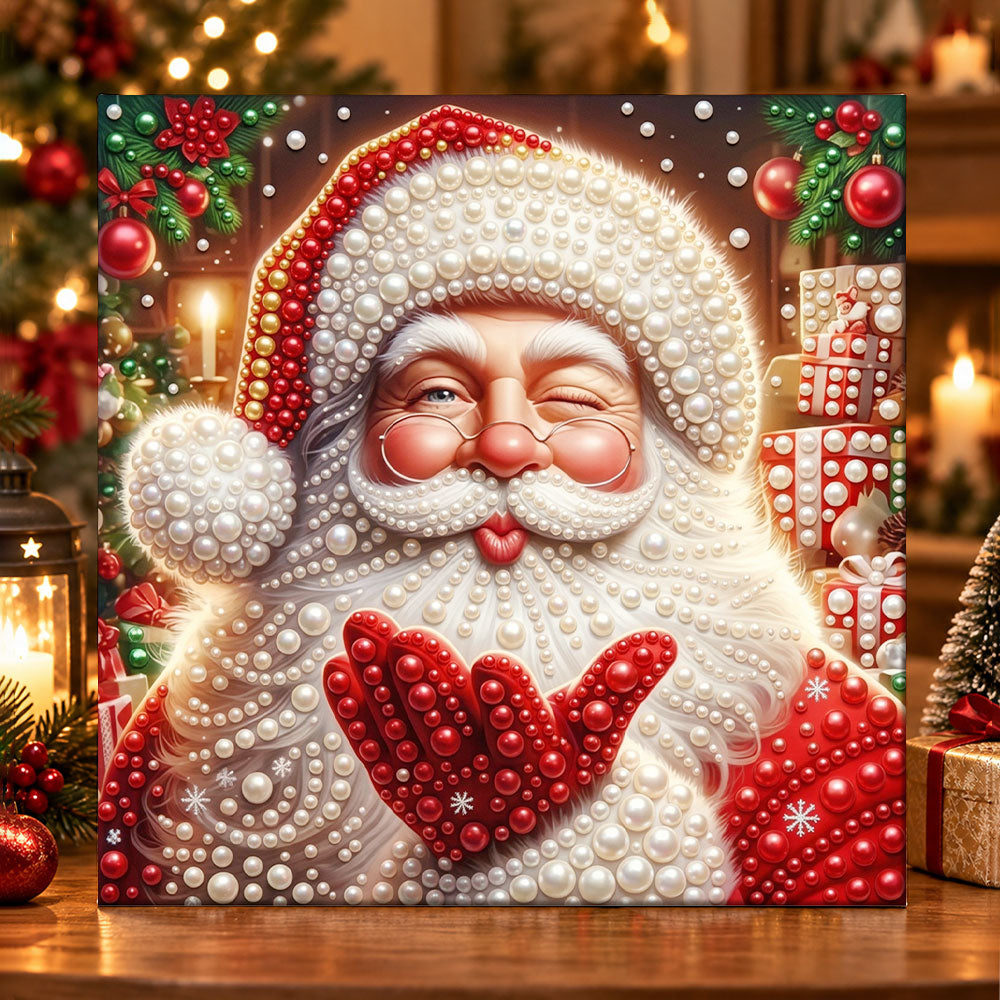 Winky‑eyed santa claus pearl diamond painting kit for beginners