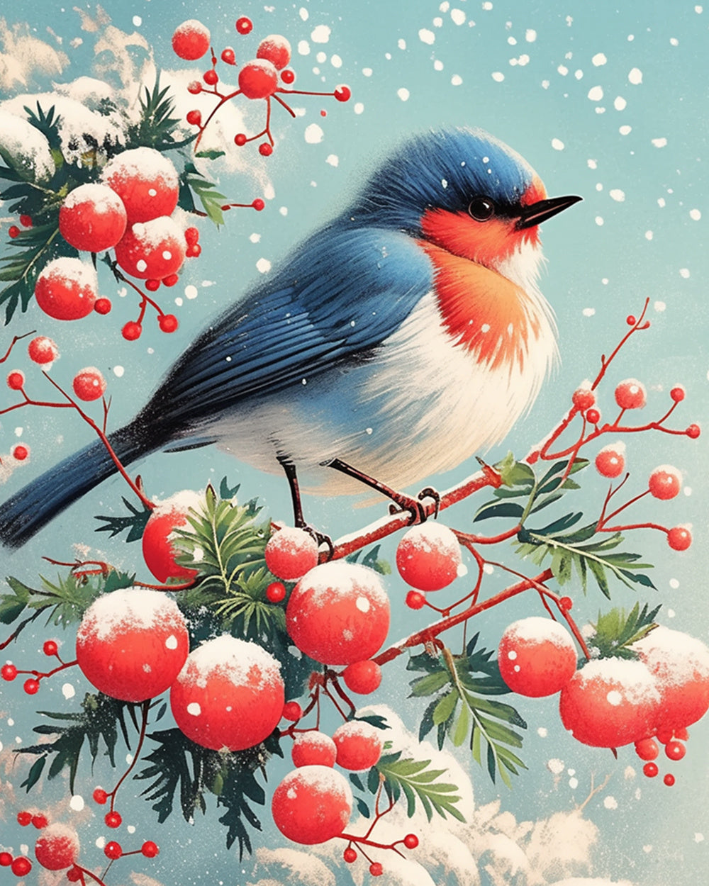 Winter berry robin cross stitch kit for beginners