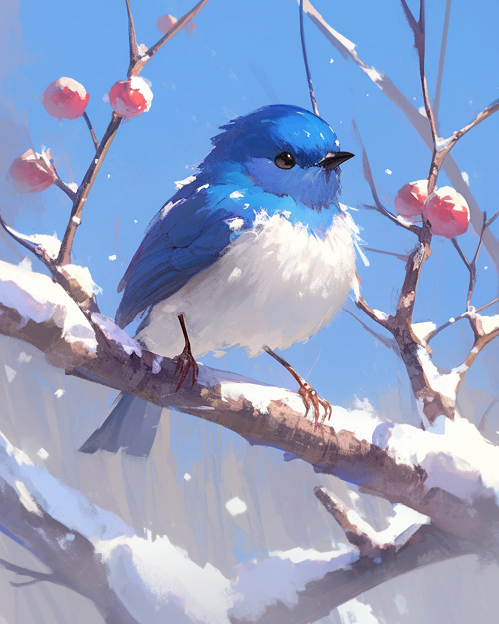 Winter blue bird scene cross stitch kit for beginners